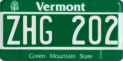 VT license plate ZHG202