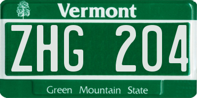 VT license plate ZHG204