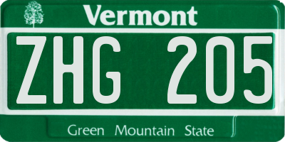 VT license plate ZHG205