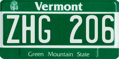 VT license plate ZHG206