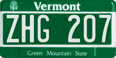 VT license plate ZHG207