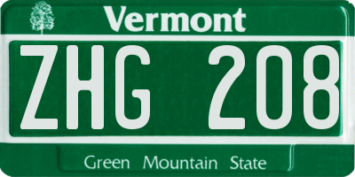 VT license plate ZHG208