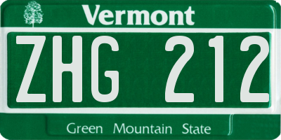VT license plate ZHG212