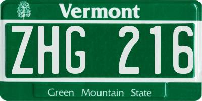 VT license plate ZHG216