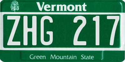 VT license plate ZHG217