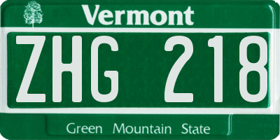 VT license plate ZHG218