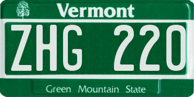 VT license plate ZHG220