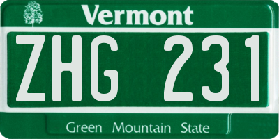 VT license plate ZHG231