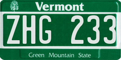 VT license plate ZHG233