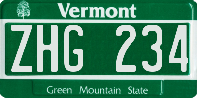 VT license plate ZHG234
