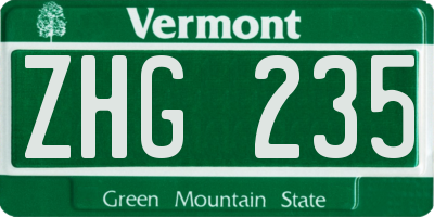 VT license plate ZHG235