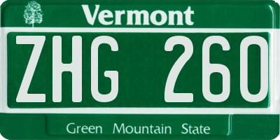 VT license plate ZHG260