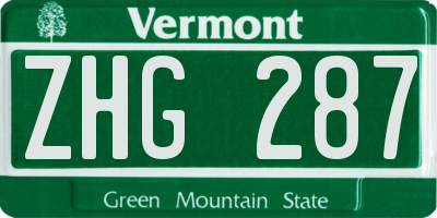 VT license plate ZHG287