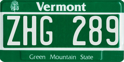 VT license plate ZHG289