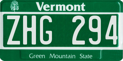 VT license plate ZHG294