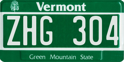VT license plate ZHG304