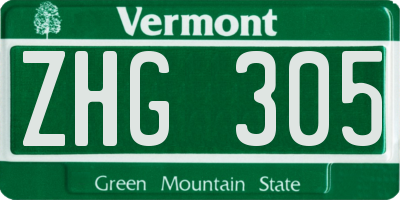 VT license plate ZHG305