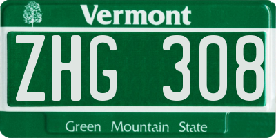 VT license plate ZHG308