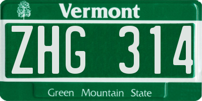 VT license plate ZHG314