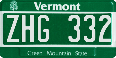 VT license plate ZHG332