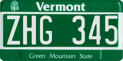 VT license plate ZHG345