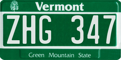 VT license plate ZHG347