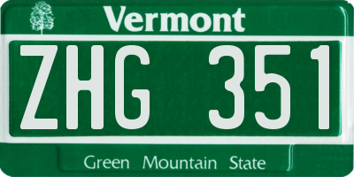 VT license plate ZHG351