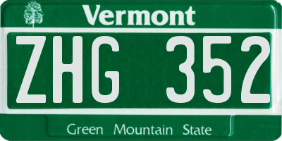 VT license plate ZHG352