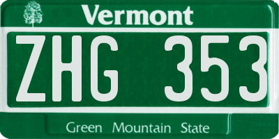 VT license plate ZHG353