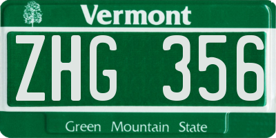 VT license plate ZHG356