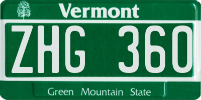 VT license plate ZHG360