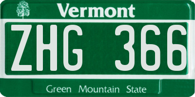 VT license plate ZHG366