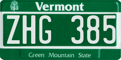 VT license plate ZHG385