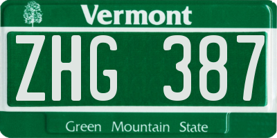 VT license plate ZHG387