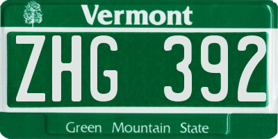 VT license plate ZHG392