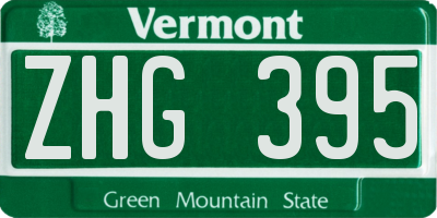 VT license plate ZHG395