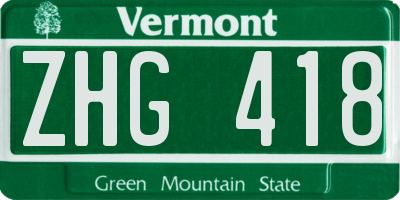 VT license plate ZHG418