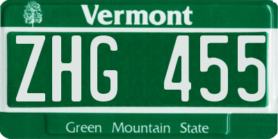 VT license plate ZHG455