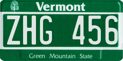 VT license plate ZHG456