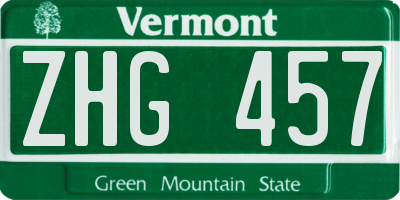 VT license plate ZHG457