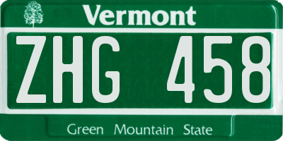 VT license plate ZHG458