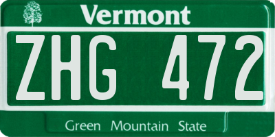 VT license plate ZHG472