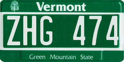 VT license plate ZHG474