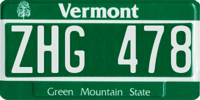 VT license plate ZHG478