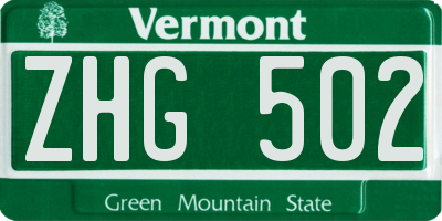 VT license plate ZHG502