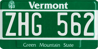 VT license plate ZHG562