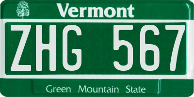 VT license plate ZHG567
