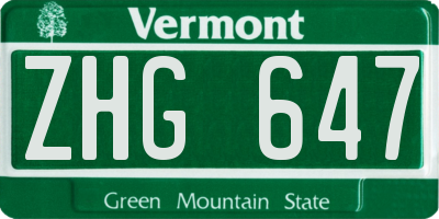 VT license plate ZHG647