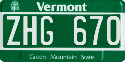 VT license plate ZHG670