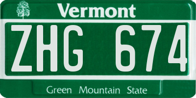 VT license plate ZHG674